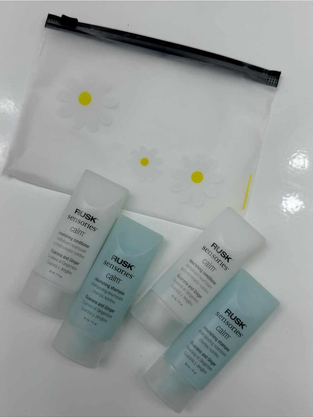 RUSK | Sensories Calm Guarana & Ginger | Travel Set 4pc + Daisy Pouch